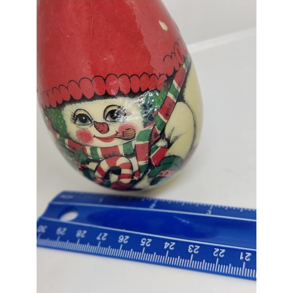 Vintage Snowman Paper Mache Ornament Egg Shaped Old World Decoupage - Picture 8 of 8